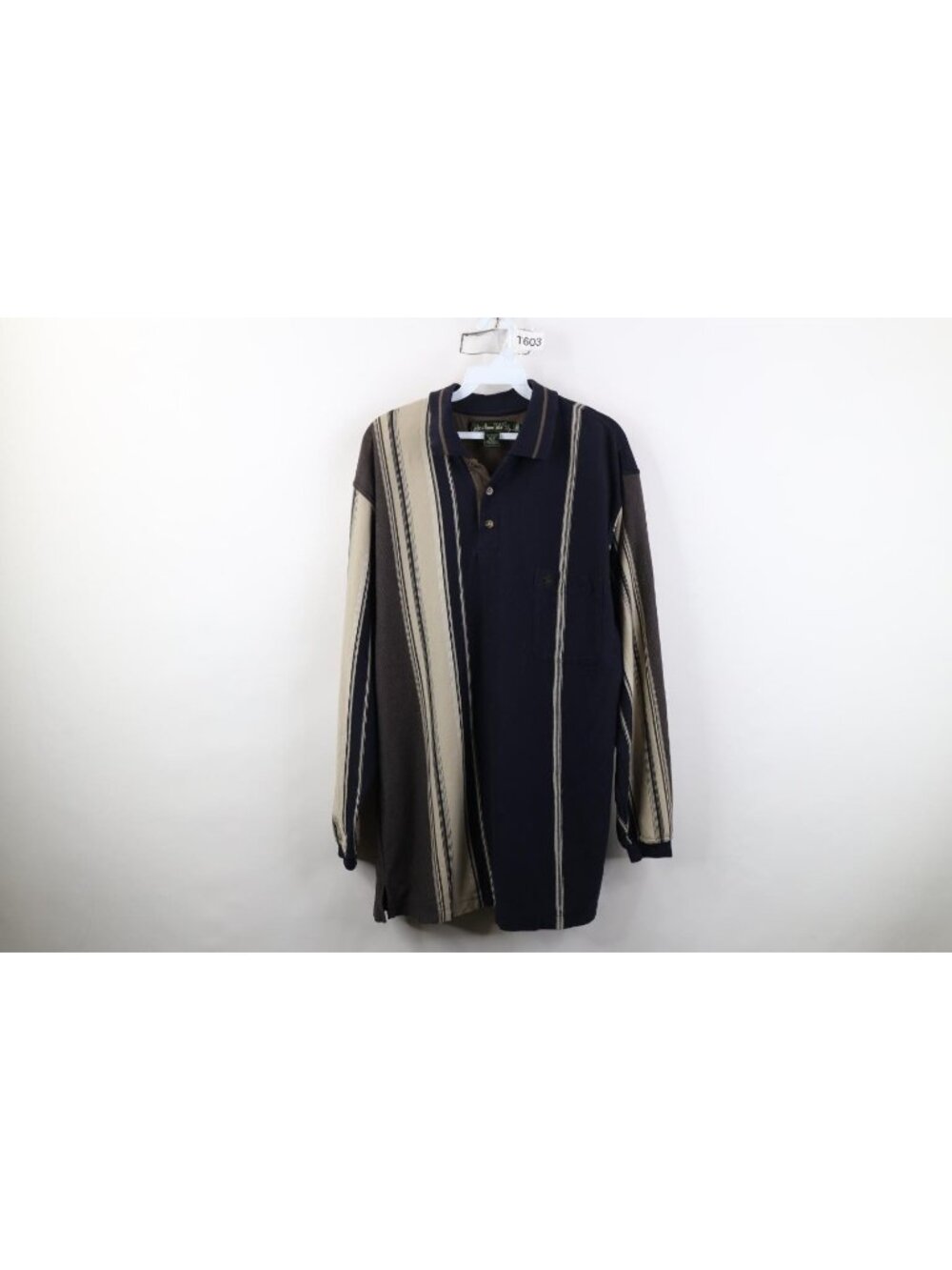 Vintage 90s Streetwear Mens Medium Earth Tone Striped Long Sleeve Rugby Polo